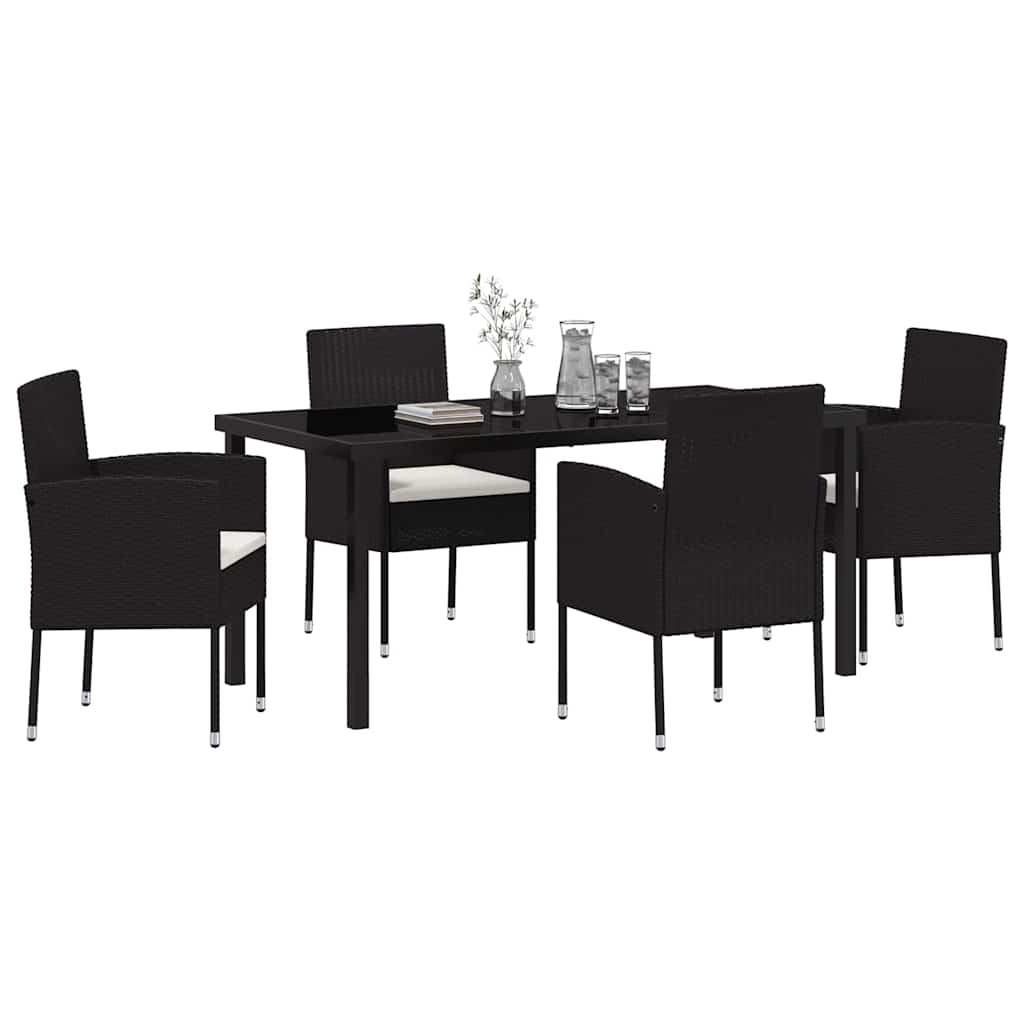 Set da Pranzo per Giardino con cuscino 5 pcs Nero Poly Rattan - homemem39