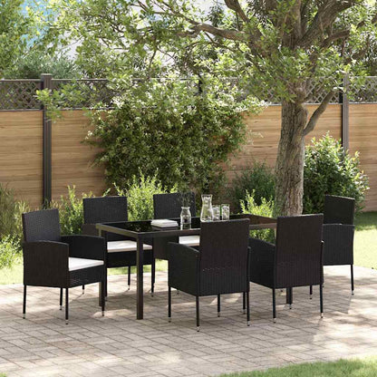 Set da Pranzo per Giardino con cuscino 7 pcs Nero Poly Rattan - homemem39