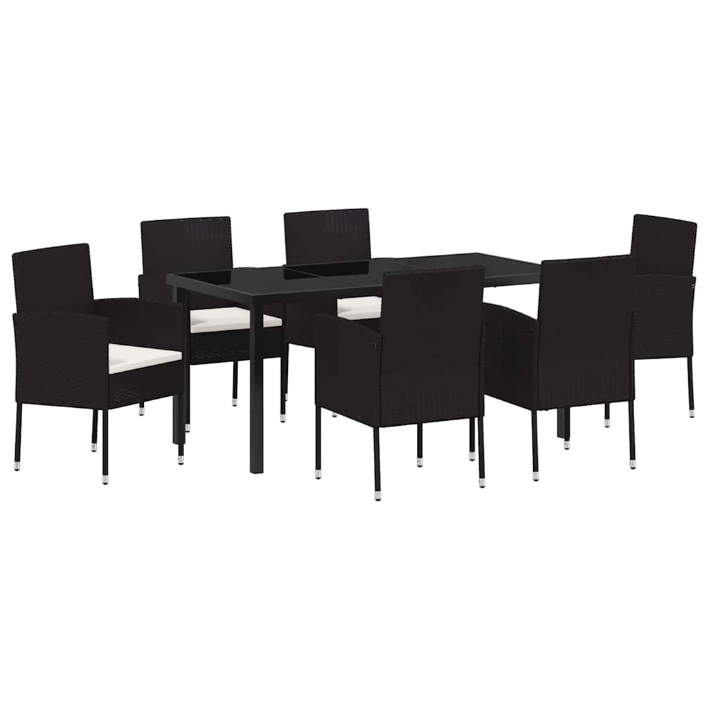 Set da Pranzo per Giardino con cuscino 7 pcs Nero Poly Rattan - homemem39