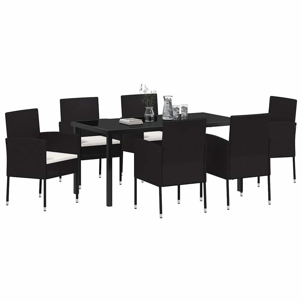 Set da Pranzo per Giardino con cuscino 7 pcs Nero Poly Rattan - homemem39