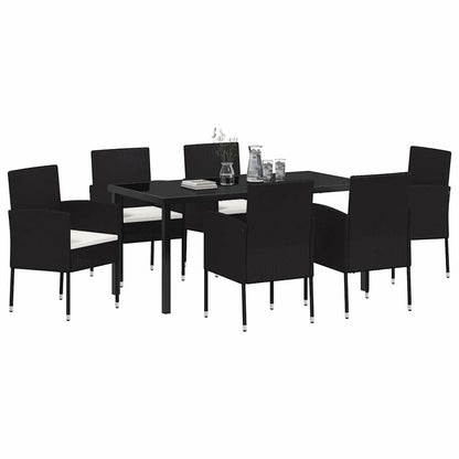 Set da Pranzo per Giardino con cuscino 7 pcs Nero Poly Rattan - homemem39