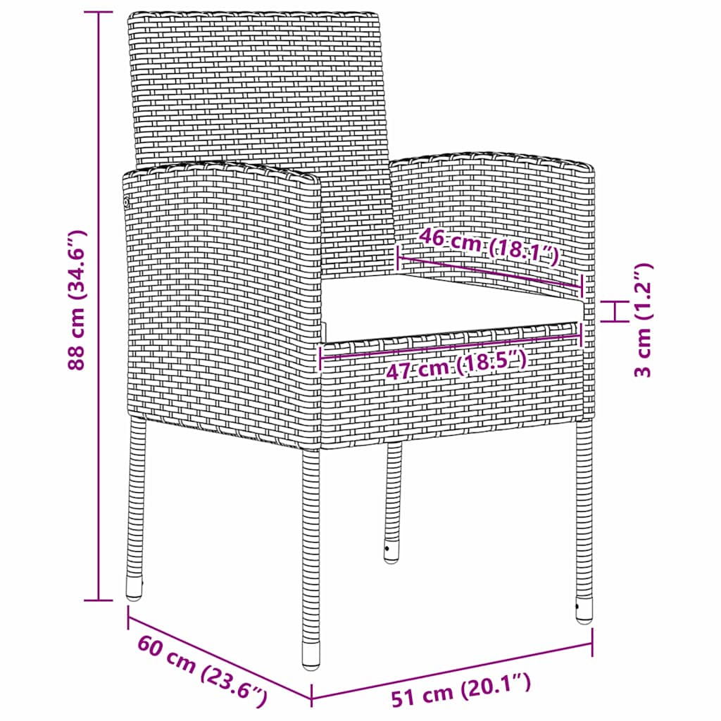 Set da Pranzo per Giardino con cuscino 7 pcs Nero polyrattan | homemem39