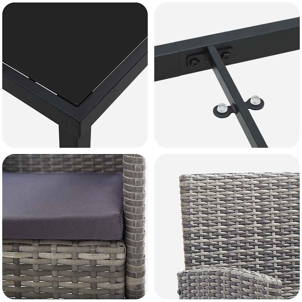 Set da Pranzo per Giardino con cuscino 3 pcs Grigio Poly Rattan - homemem39