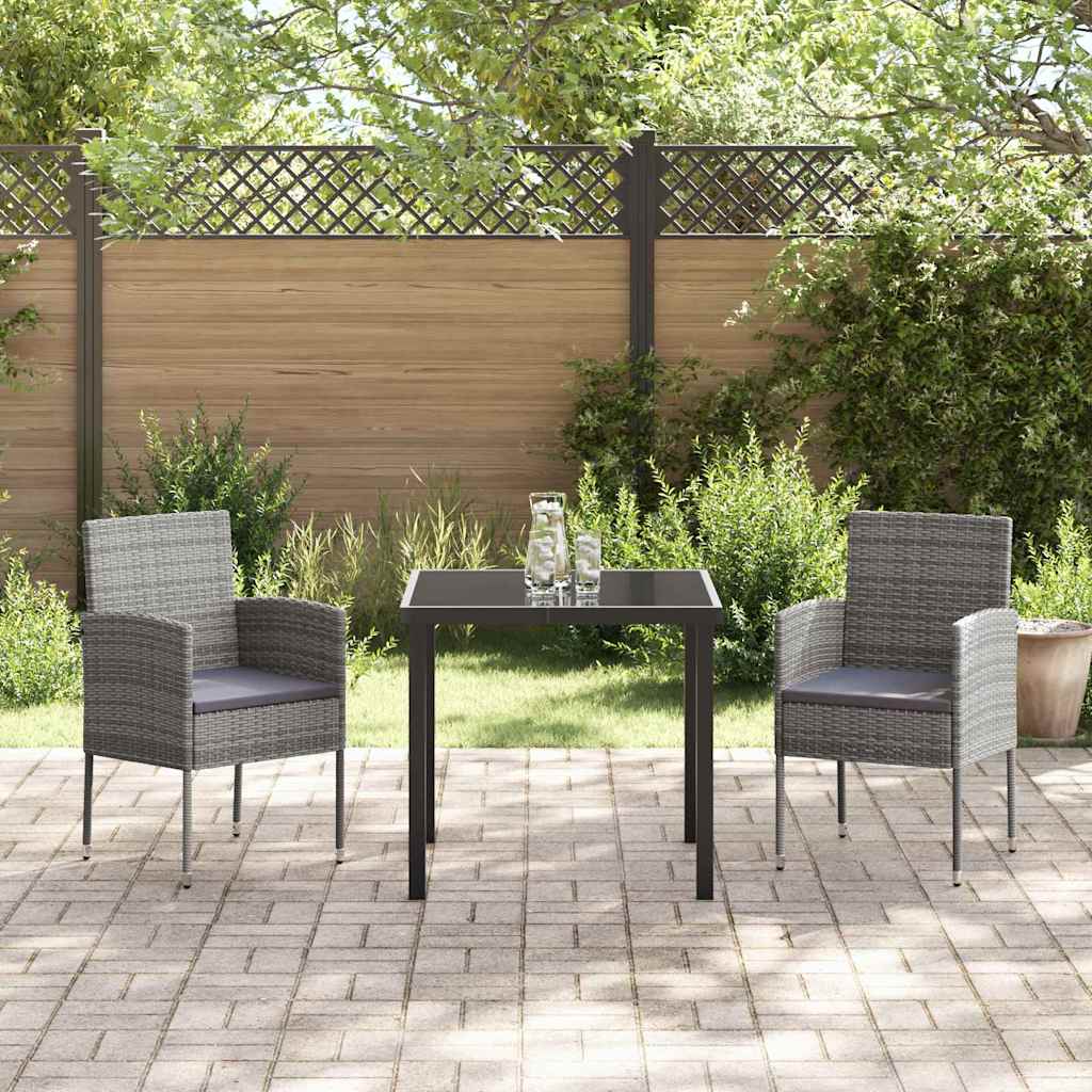 Set da Pranzo per Giardino con cuscino 3 pcs Grigio Poly Rattan - homemem39