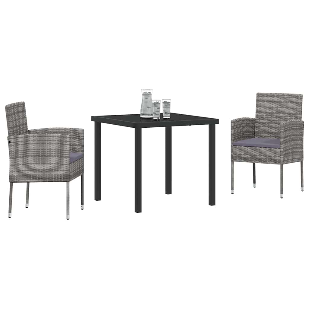 Set da Pranzo per Giardino con cuscino 3 pcs Grigio Poly Rattan - homemem39