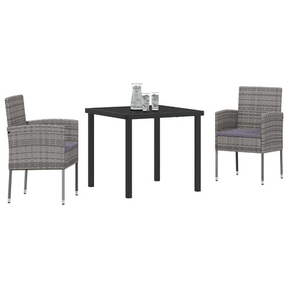 Set da Pranzo per Giardino con cuscino 3 pcs Grigio Poly Rattan - homemem39