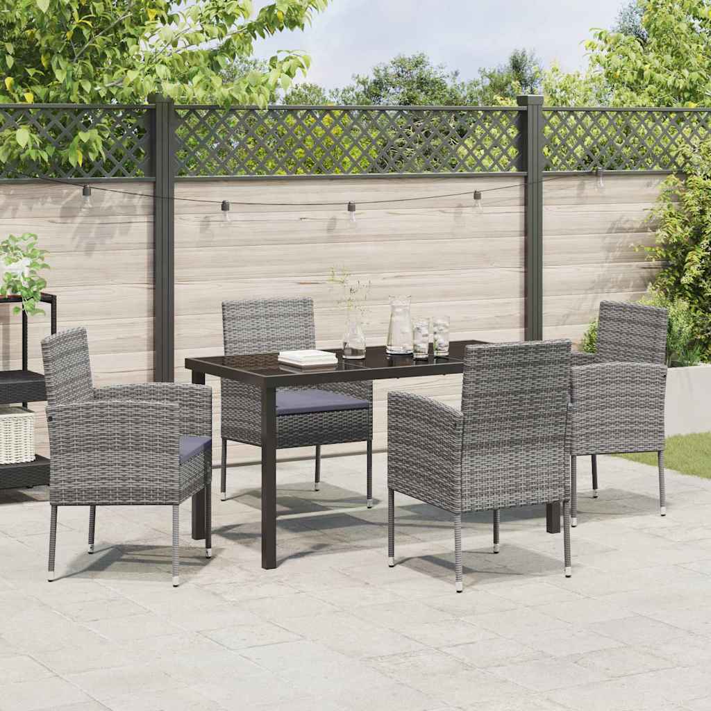 Set da Pranzo per Giardino con cuscino 5 pcs Grigio polyrattan | homemem39