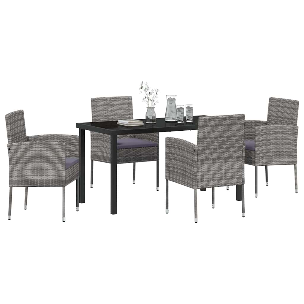 Set da Pranzo per Giardino con cuscino 5 pcs Grigio polyrattan | homemem39