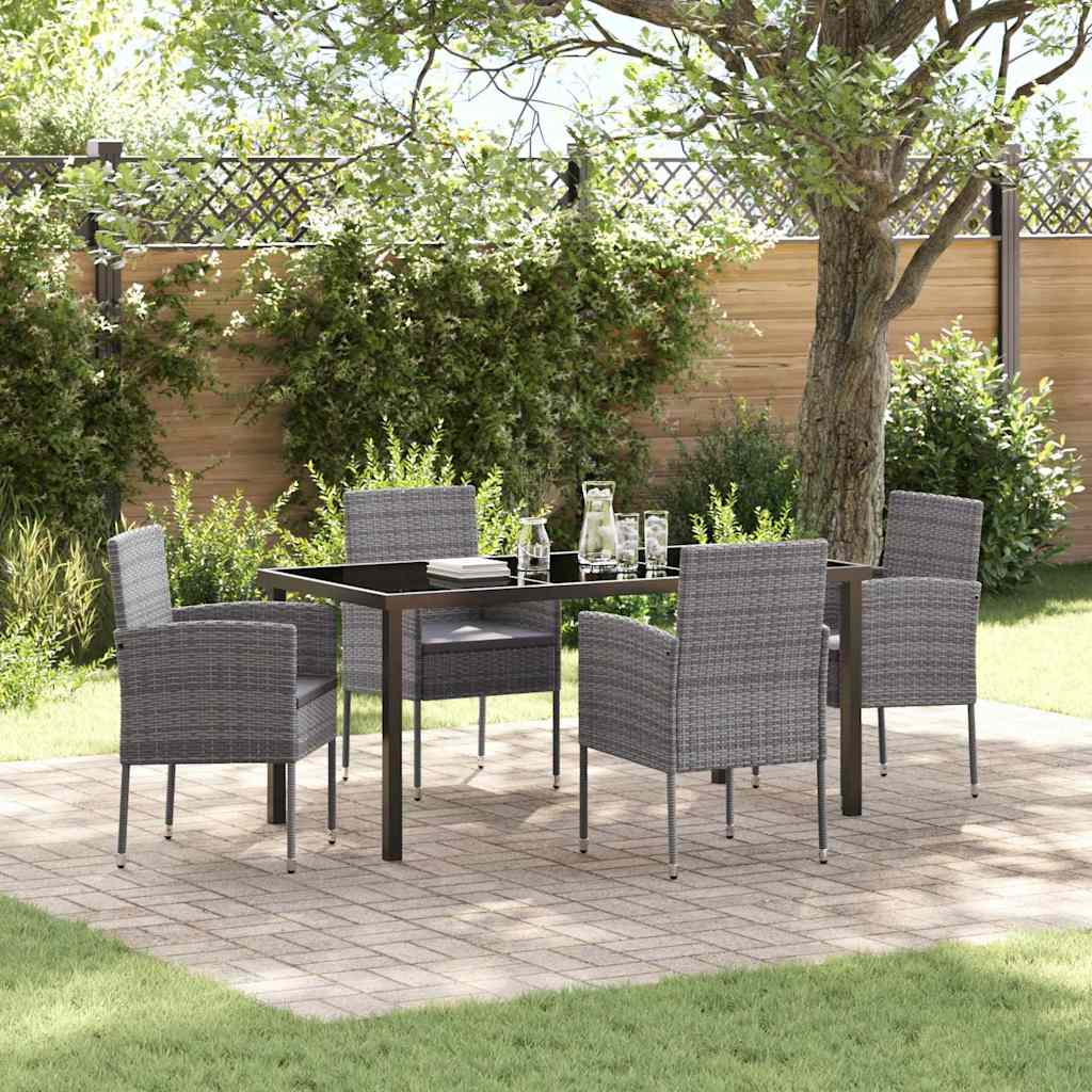 Set da Pranzo per Giardino con cuscino 5 pcs Grigio polyrattan | homemem39
