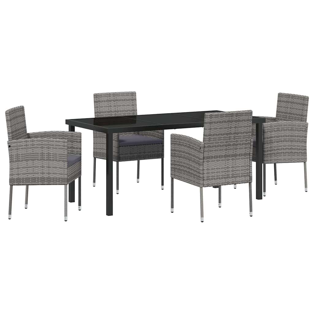 Set da Pranzo per Giardino con cuscino 5 pcs Grigio polyrattan | homemem39