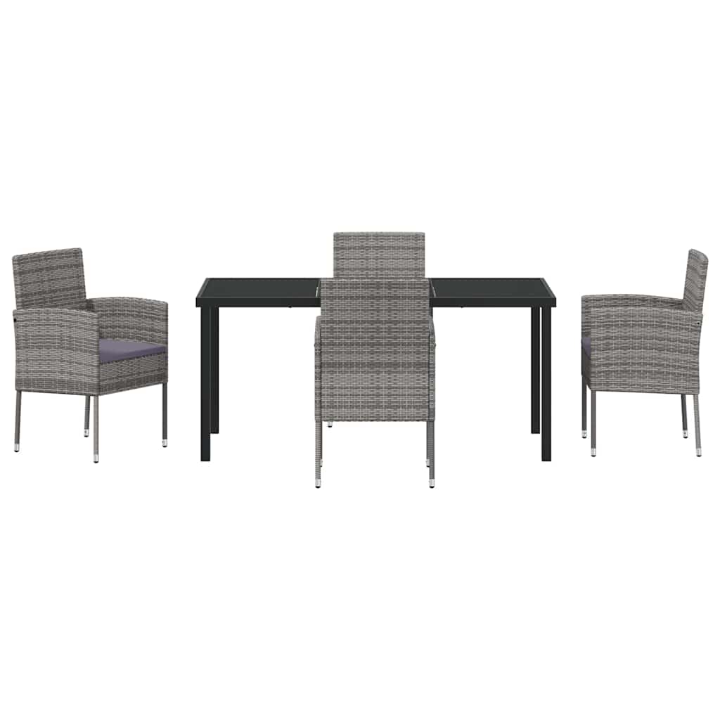 Set da Pranzo per Giardino con cuscino 5 pcs Grigio polyrattan | homemem39
