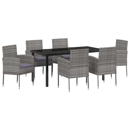 Set da Pranzo per Giardino con cuscino 7 pcs Grigio polyrattan | homemem39