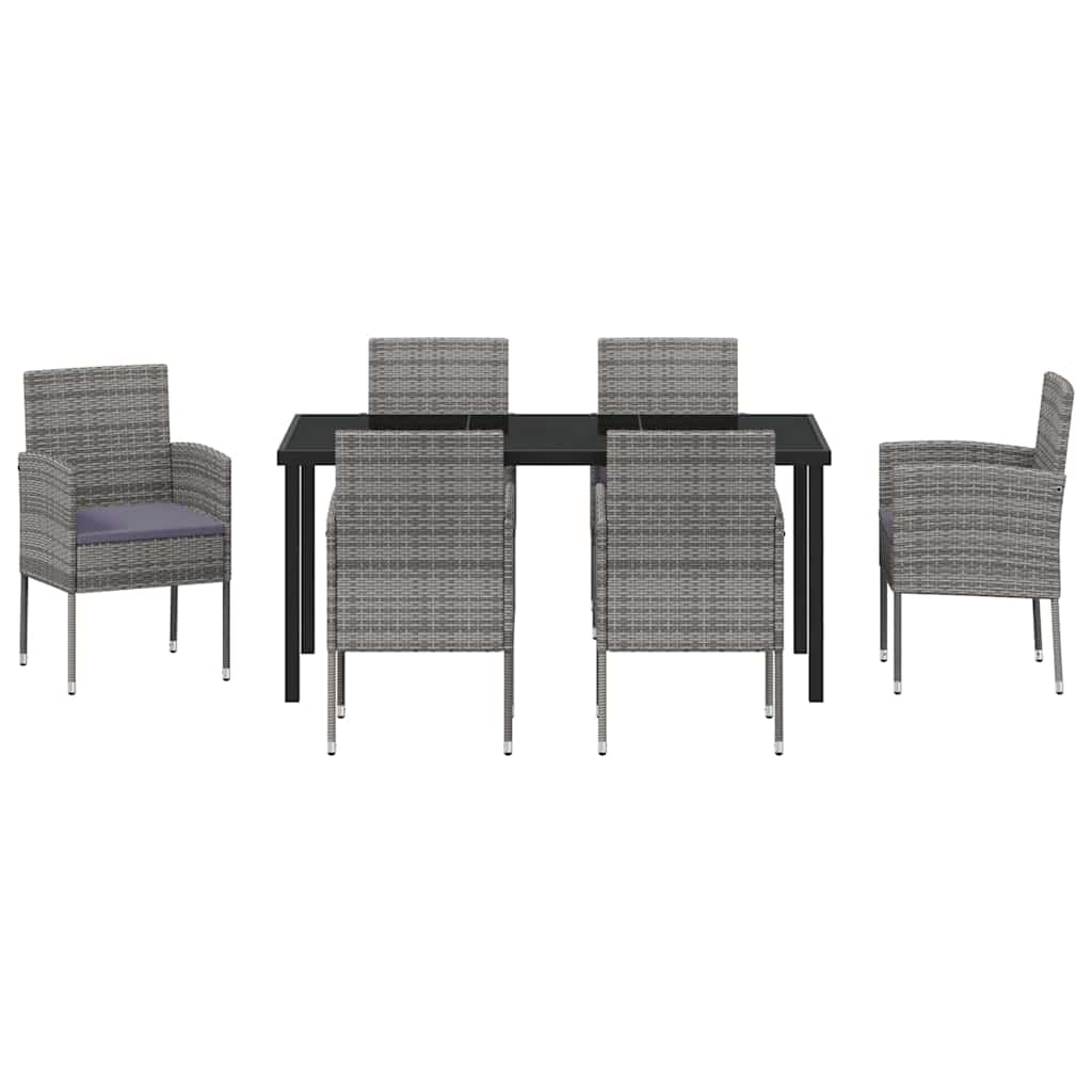 Set da Pranzo per Giardino con cuscino 7 pcs Grigio polyrattan | homemem39