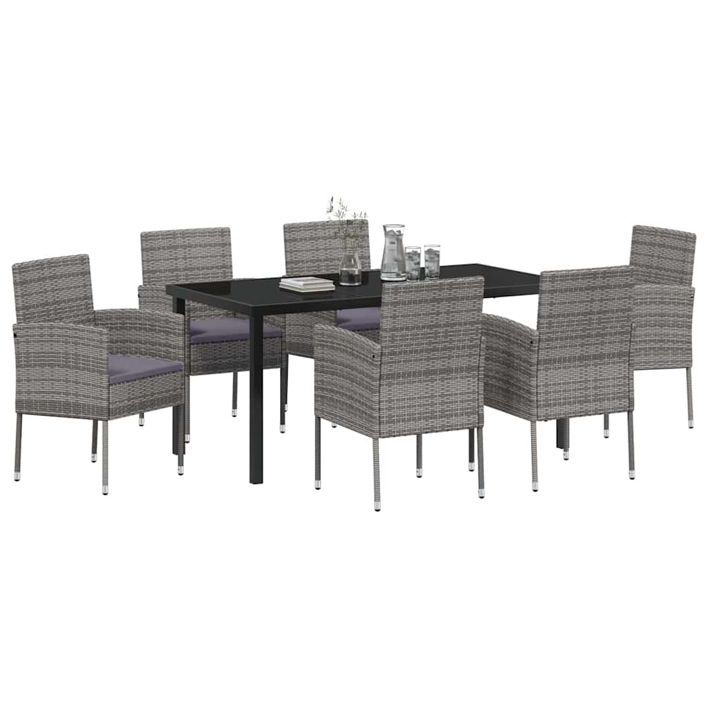 Set da Pranzo per Giardino con cuscino 7 pcs Grigio polyrattan | homemem39