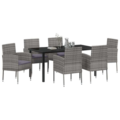 Set da Pranzo per Giardino con cuscino 7 pcs Grigio polyrattan | homemem39