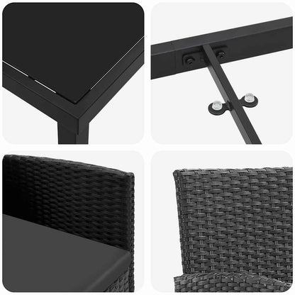Set da Pranzo per Giardino con cuscino 3 pcs Nero polyrattan | homemem39