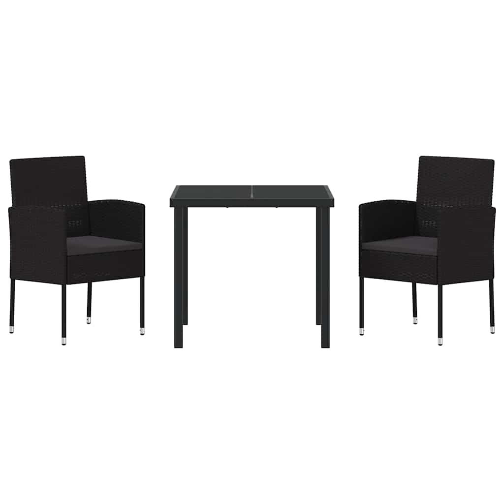 Set da Pranzo per Giardino con cuscino 3 pcs Nero polyrattan | homemem39