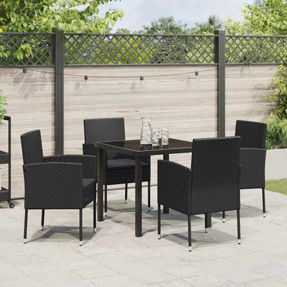 Set da Pranzo per Giardino con cuscino 5 pcs Nero polyrattan | homemem39