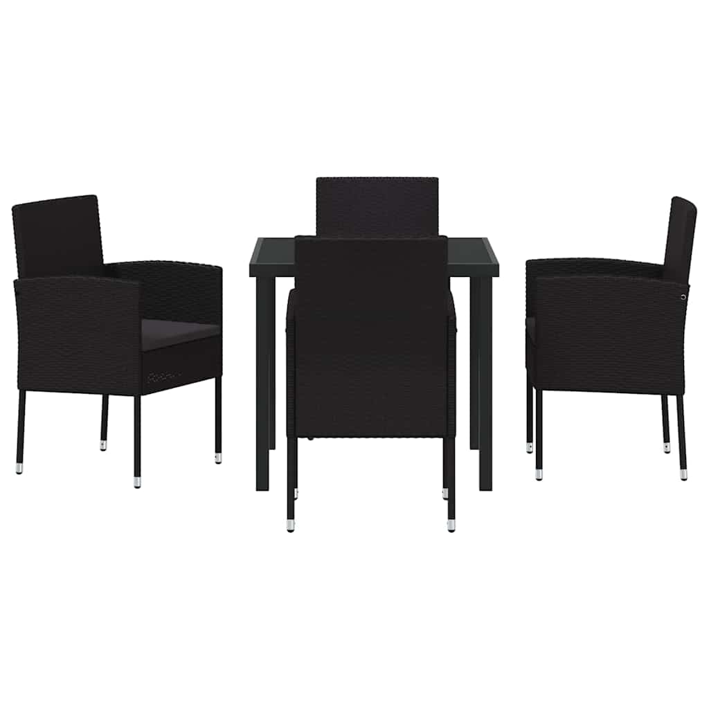 Set da Pranzo per Giardino con cuscino 5 pcs Nero polyrattan | homemem39