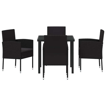 Set da Pranzo per Giardino con cuscino 5 pcs Nero polyrattan | homemem39