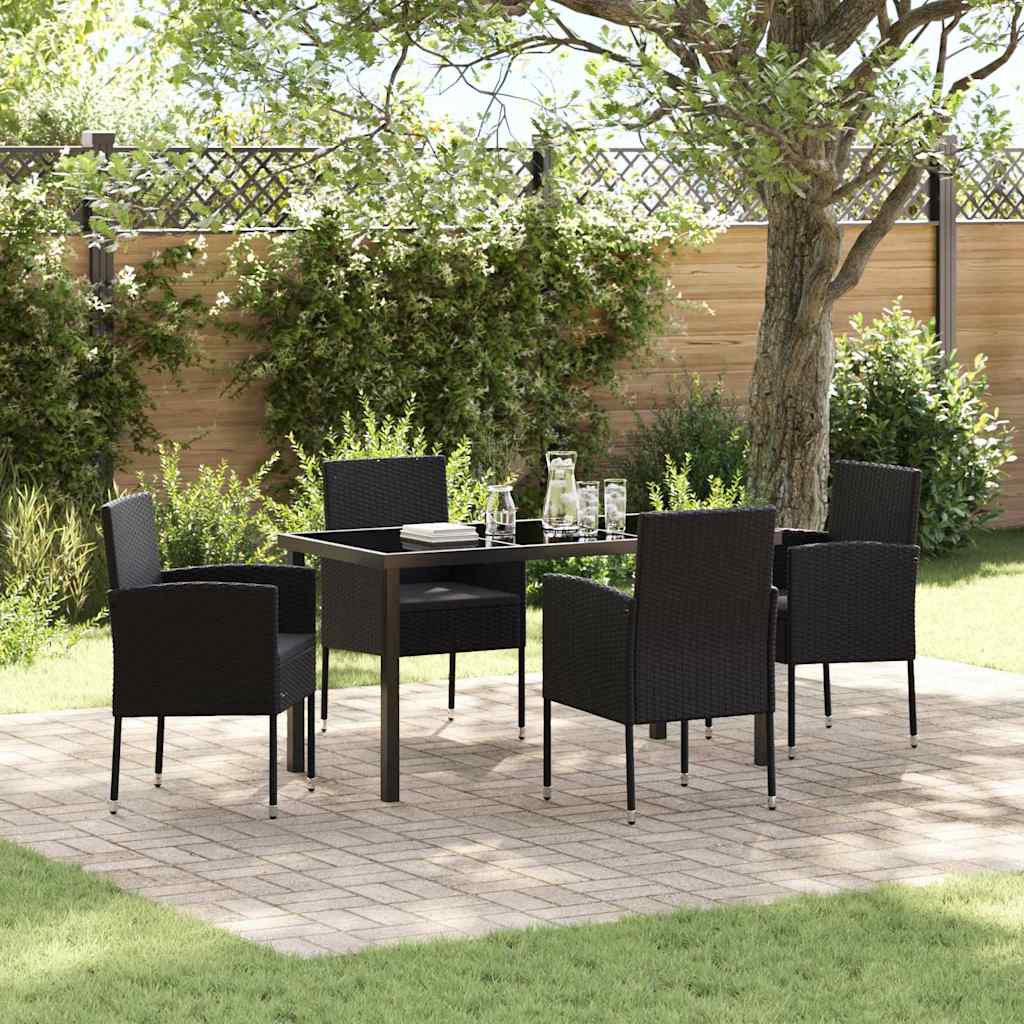 Set da Pranzo per Giardino con cuscino 5 pcs Nero polyrattan | homemem39