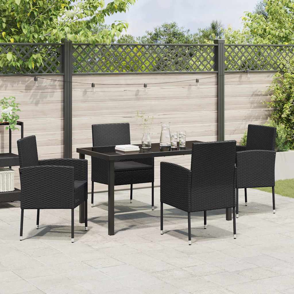 Set da Pranzo per Giardino con cuscino 5 pcs Nero polyrattan | homemem39