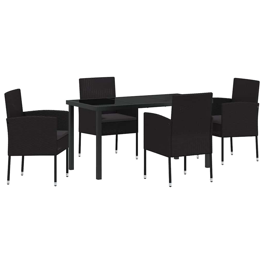 Set da Pranzo per Giardino con cuscino 5 pcs Nero polyrattan | homemem39