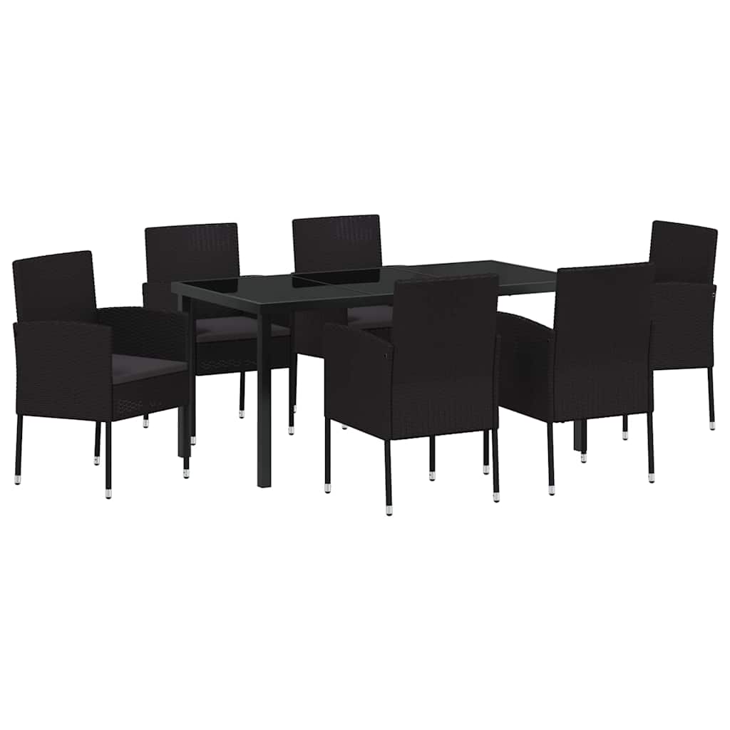 Set da Pranzo per Giardino con cuscino 7 pcs Nero polyrattan | homemem39