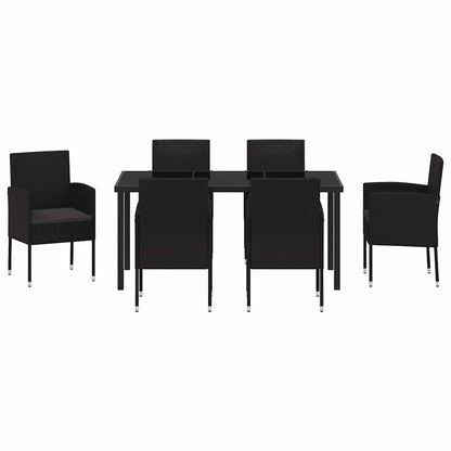 Set da Pranzo per Giardino con cuscino 7 pcs Nero polyrattan | homemem39