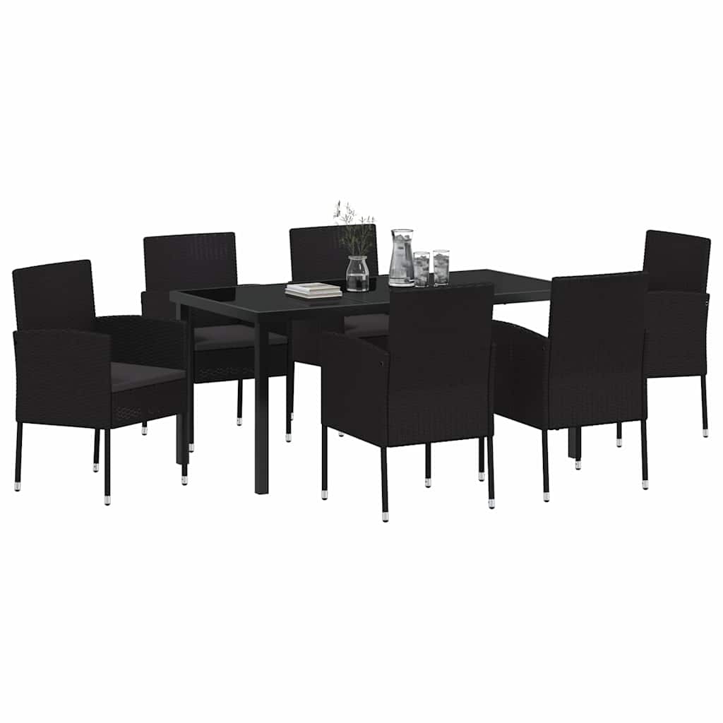 Set da Pranzo per Giardino con cuscino 7 pcs Nero polyrattan | homemem39