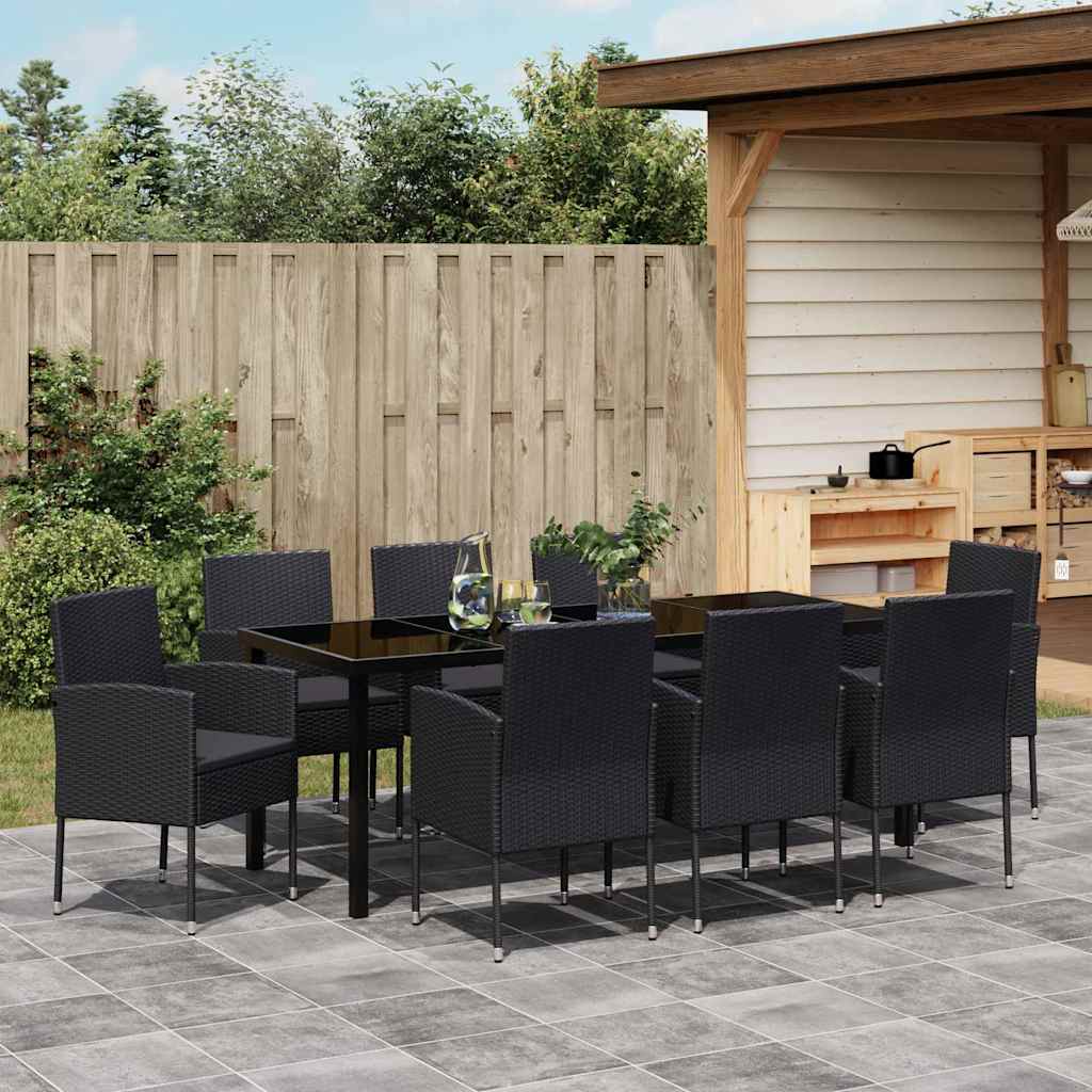 Set da Pranzo per Giardino con cuscino 9 pcs Nero polyrattan | homemem39