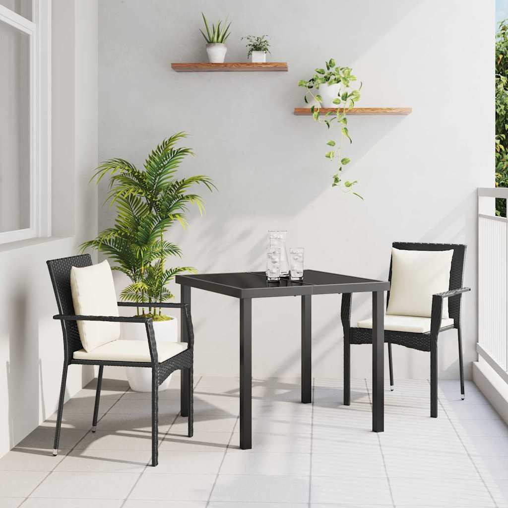 Set da Pranzo per Giardino con cuscino 3 pcs Nero Poly Rattan - homemem39