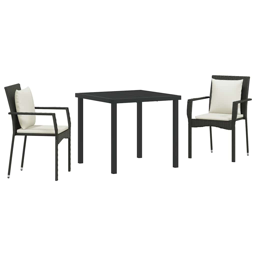 Set da Pranzo per Giardino con cuscino 3 pcs Nero Poly Rattan - homemem39