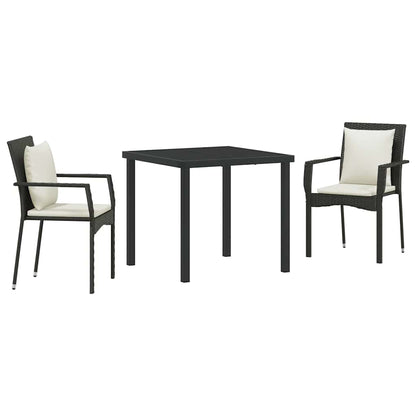 Set da Pranzo per Giardino con cuscino 3 pcs Nero Poly Rattan - homemem39