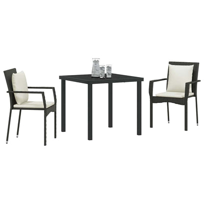 Set da Pranzo per Giardino con cuscino 3 pcs Nero Poly Rattan - homemem39