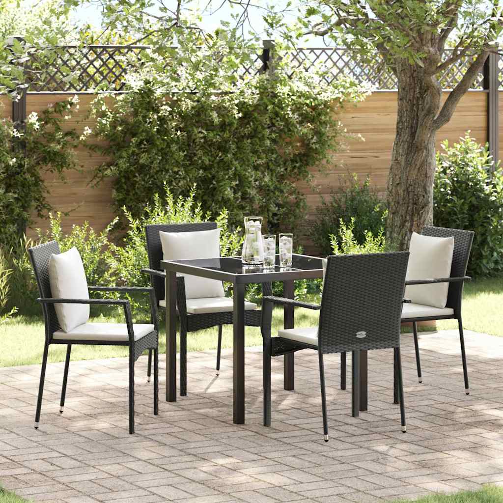 Set da Pranzo per Giardino con cuscino 5 pcs Nero Poly Rattan - homemem39