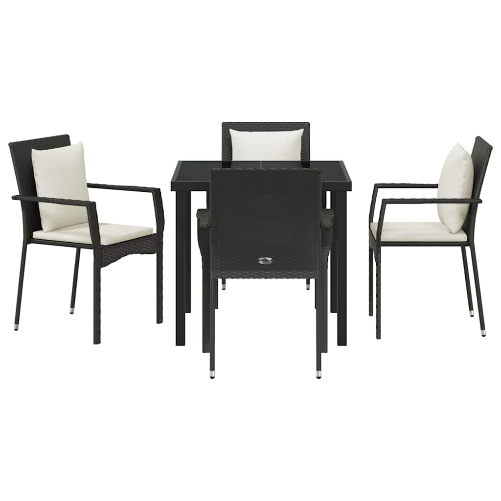 Set da Pranzo per Giardino con cuscino 5 pcs Nero Poly Rattan - homemem39