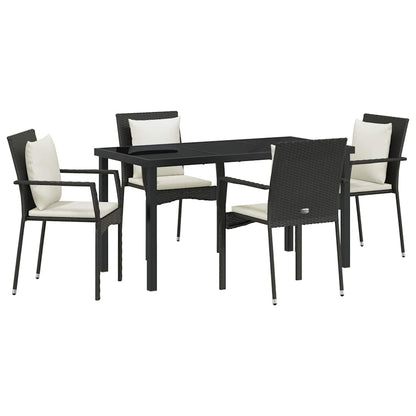 Set da Pranzo per Giardino con cuscino 5 pcs Nero Poly Rattan - homemem39