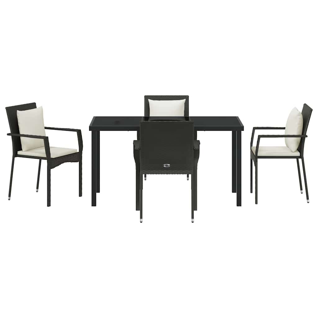 Set da Pranzo per Giardino con cuscino 5 pcs Nero Poly Rattan - homemem39