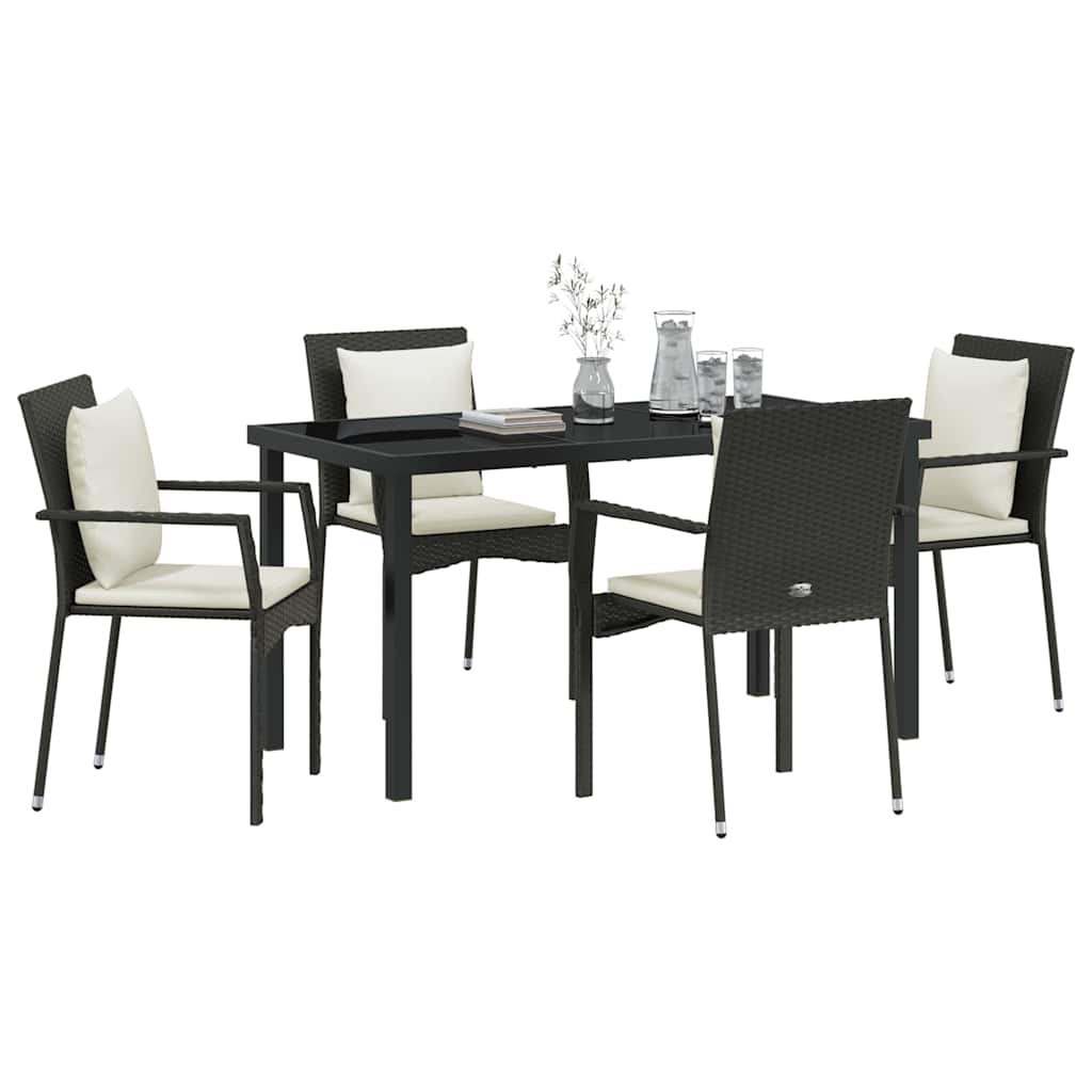 Set da Pranzo per Giardino con cuscino 5 pcs Nero Poly Rattan - homemem39