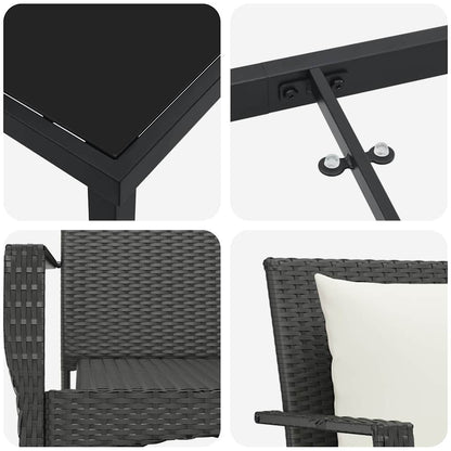 Set da Pranzo per Giardino con cuscino 5 pcs Nero Poly Rattan - homemem39