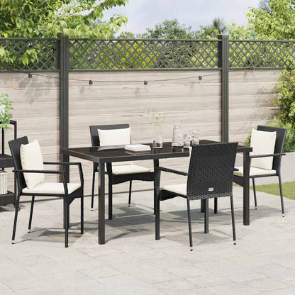 Set da Pranzo per Giardino con cuscino 5 pcs Nero Poly Rattan - homemem39