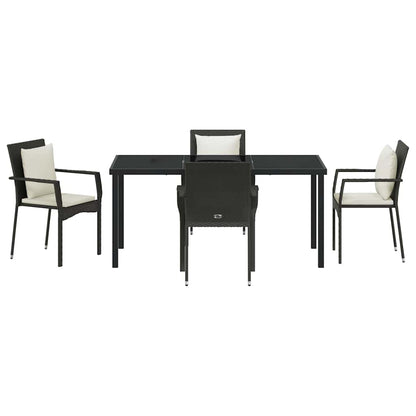 Set da Pranzo per Giardino con cuscino 5 pcs Nero Poly Rattan - homemem39