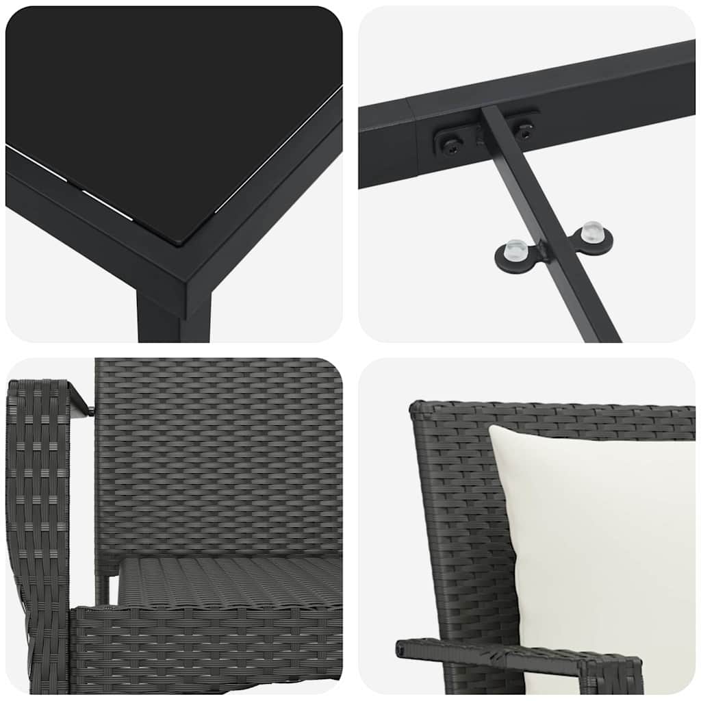 Set da Pranzo per Giardino con cuscino 7 pcs Nero Poly Rattan - homemem39