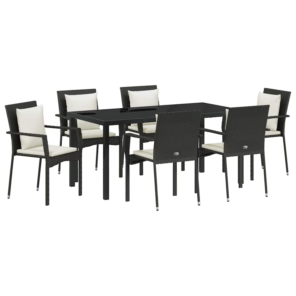 Set da Pranzo per Giardino con cuscino 7 pcs Nero Poly Rattan - homemem39