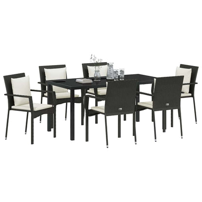 Set da Pranzo per Giardino con cuscino 7 pcs Nero Poly Rattan - homemem39