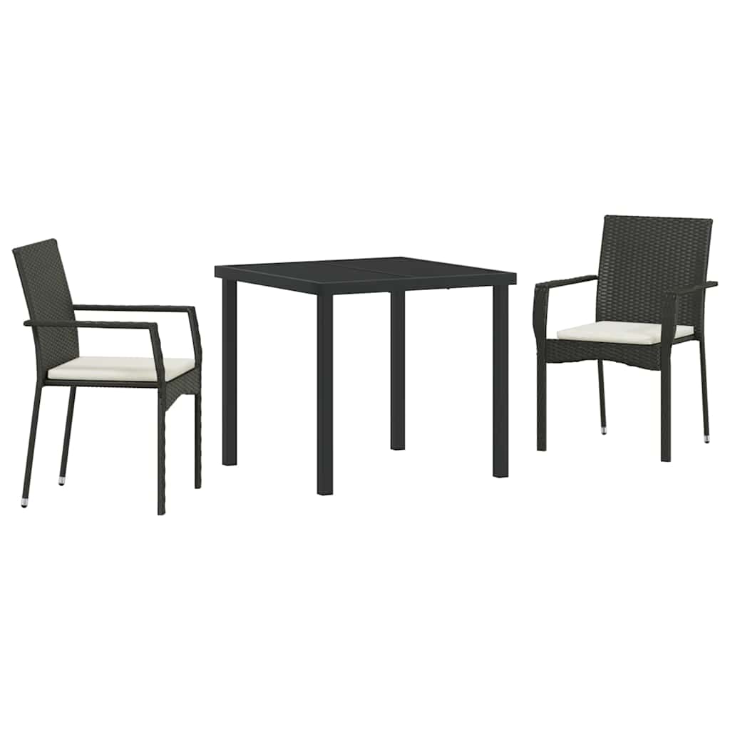 Set da Pranzo per Giardino con cuscino 3 pcs Nero Poly Rattan - homemem39