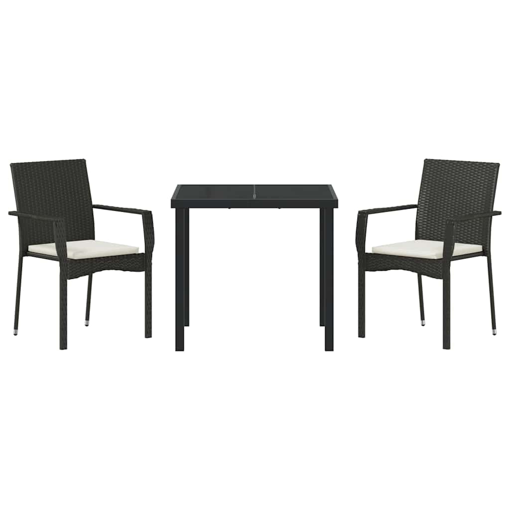 Set da Pranzo per Giardino con cuscino 3 pcs Nero Poly Rattan - homemem39