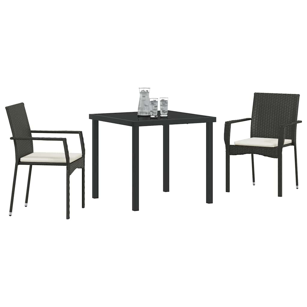 Set da Pranzo per Giardino con cuscino 3 pcs Nero Poly Rattan - homemem39