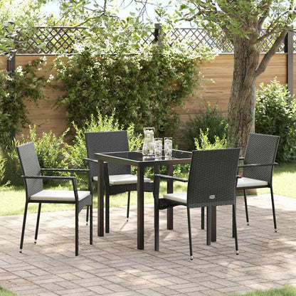 Set da Pranzo per Giardino con cuscino 5 pcs Nero Poly Rattan - homemem39